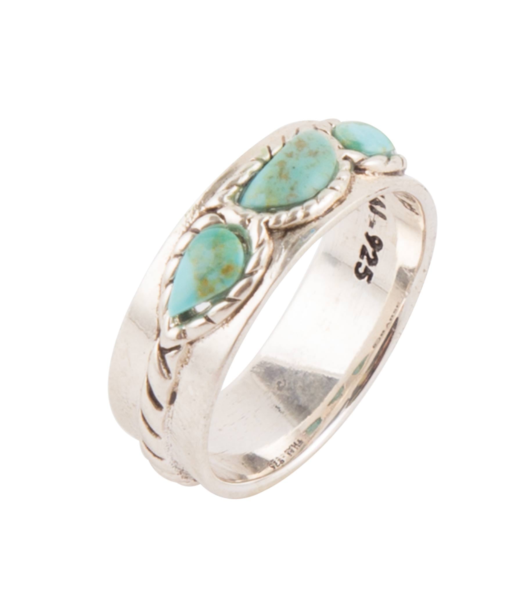 Triple Stone Simplicity Blue Turquoise and Sterling Silver Ring Barse Jewelry