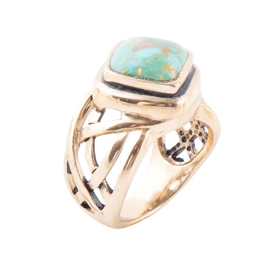 Blue Turquoise and Golden Bronze Cut Out Ring Barse Jewelry