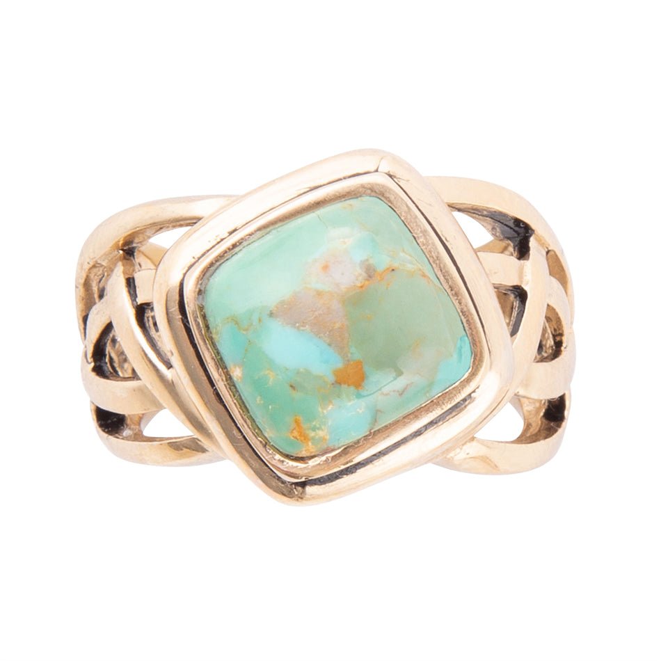 Blue Turquoise and Golden Bronze Cut Out Ring Barse Jewelry
