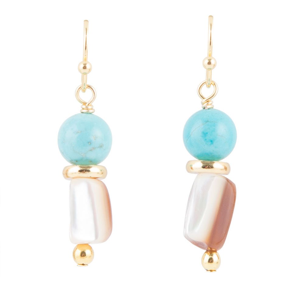 Turquoise and Caramel Shell Drop Earrings Barse Jewelry