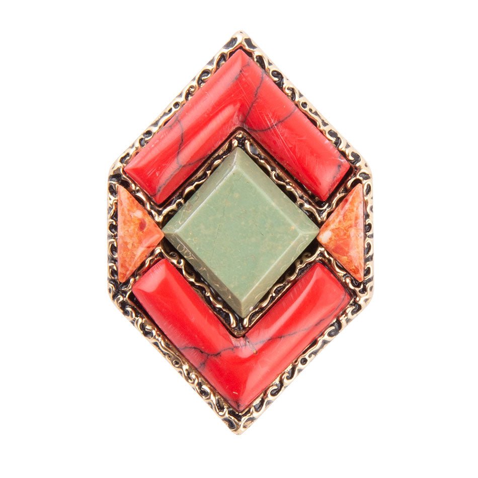 Turquoise and Coral Tapestry Ring Barse Jewelry