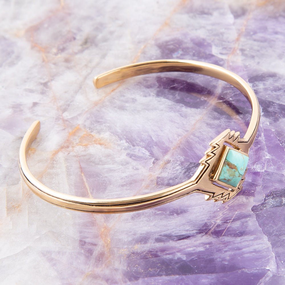 Blue Turquoise Aztec Golden Cuff Bracelet Barse Jewelry