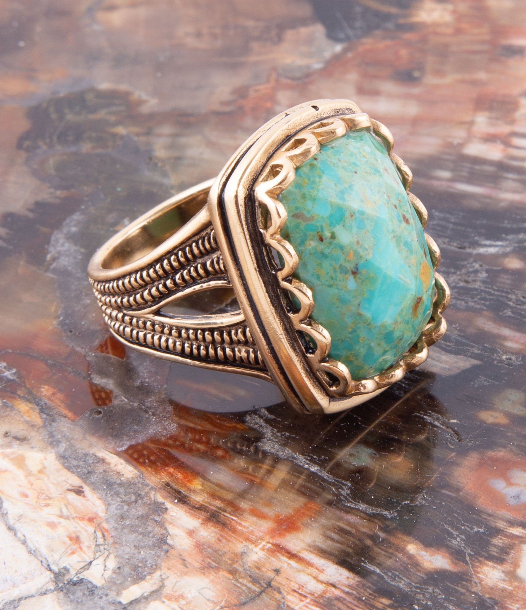 Blue Turquoise and Golden Cocktail Ring Barse Jewelry