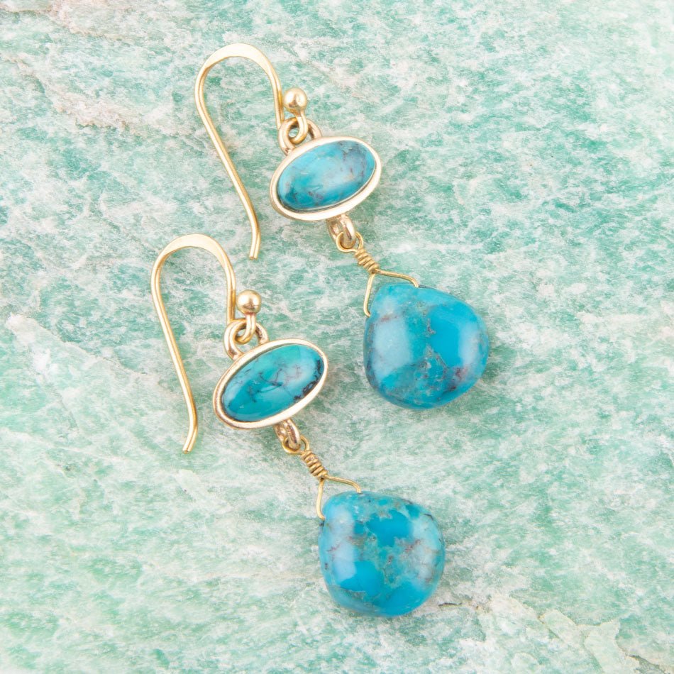 Turquoise Drop Bronze Earring Barse Jewelry