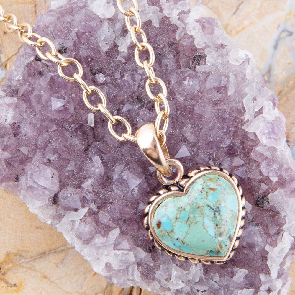Turquoise Heart Pendant and Bronze Necklace Barse Jewelry
