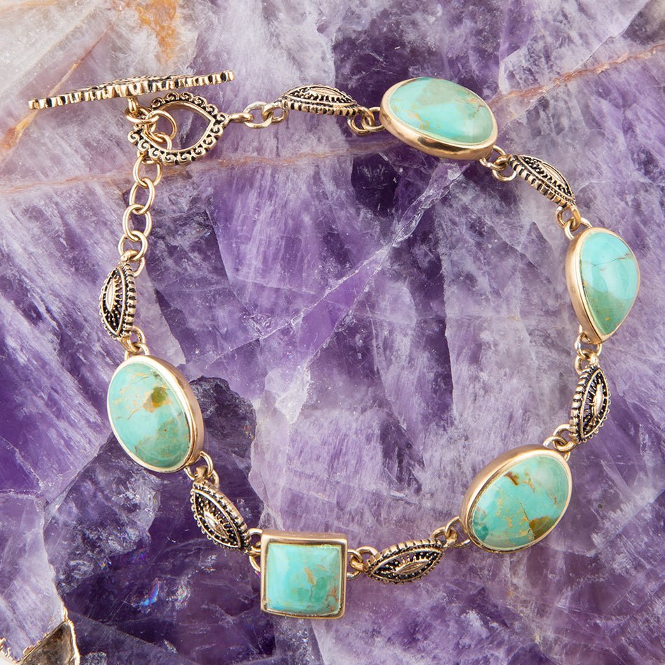 Luxurious Blue Turquoise Golden Link Toggle Bracelet Barse Jewelry