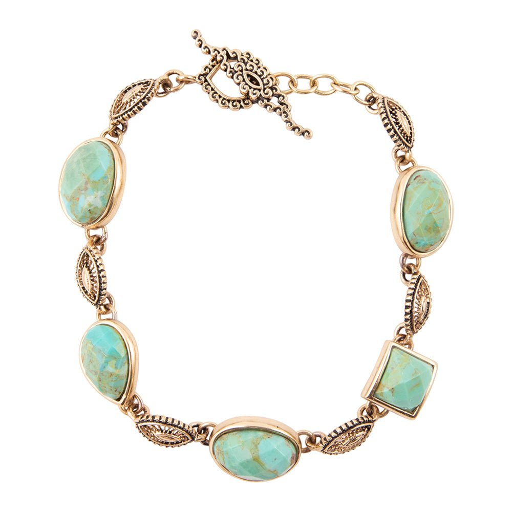 Luxurious Blue Turquoise Golden Link Toggle Bracelet Barse Jewelry