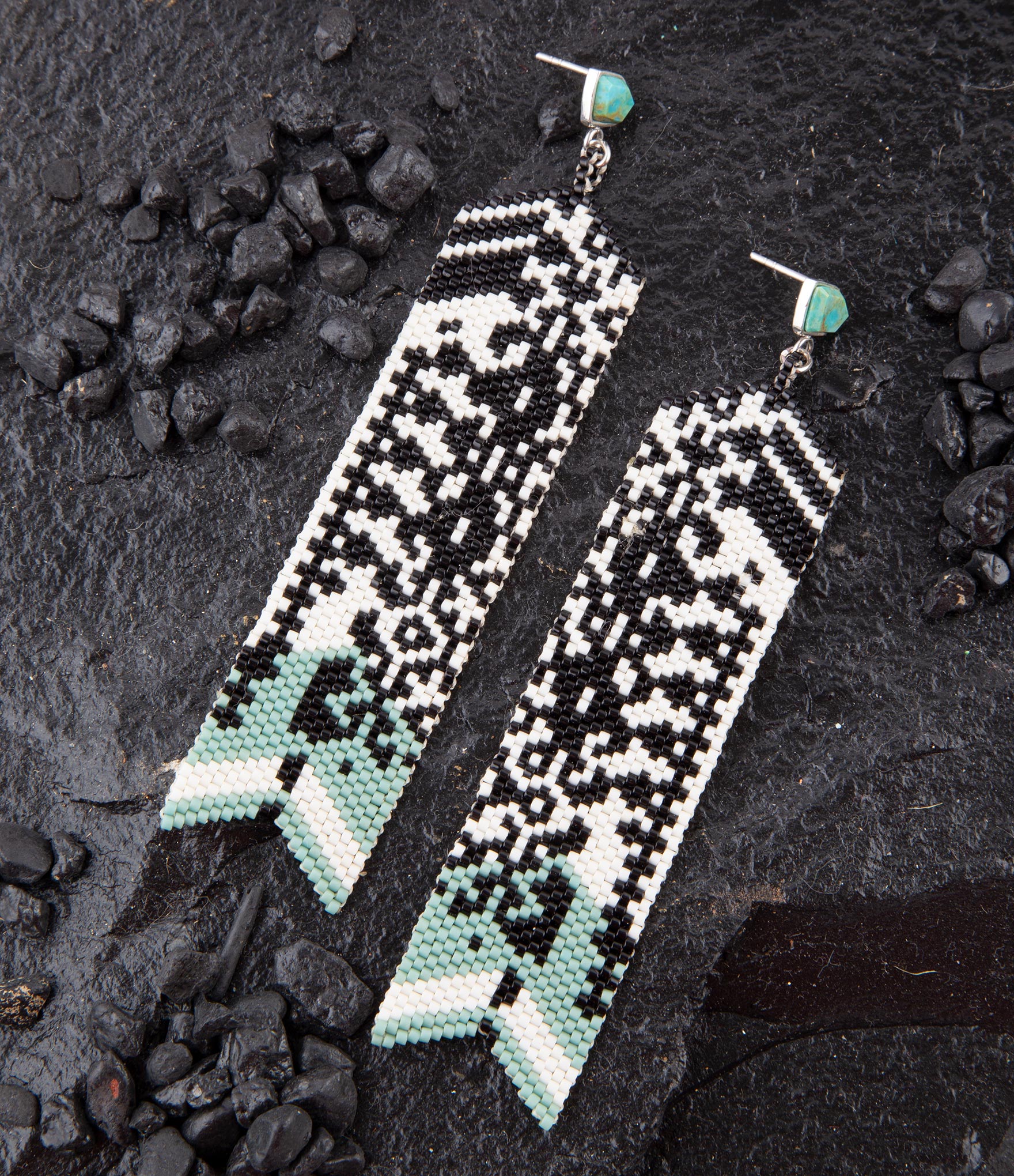Turquoise Long Woven Seed Bead Earrings Barse Jewelry