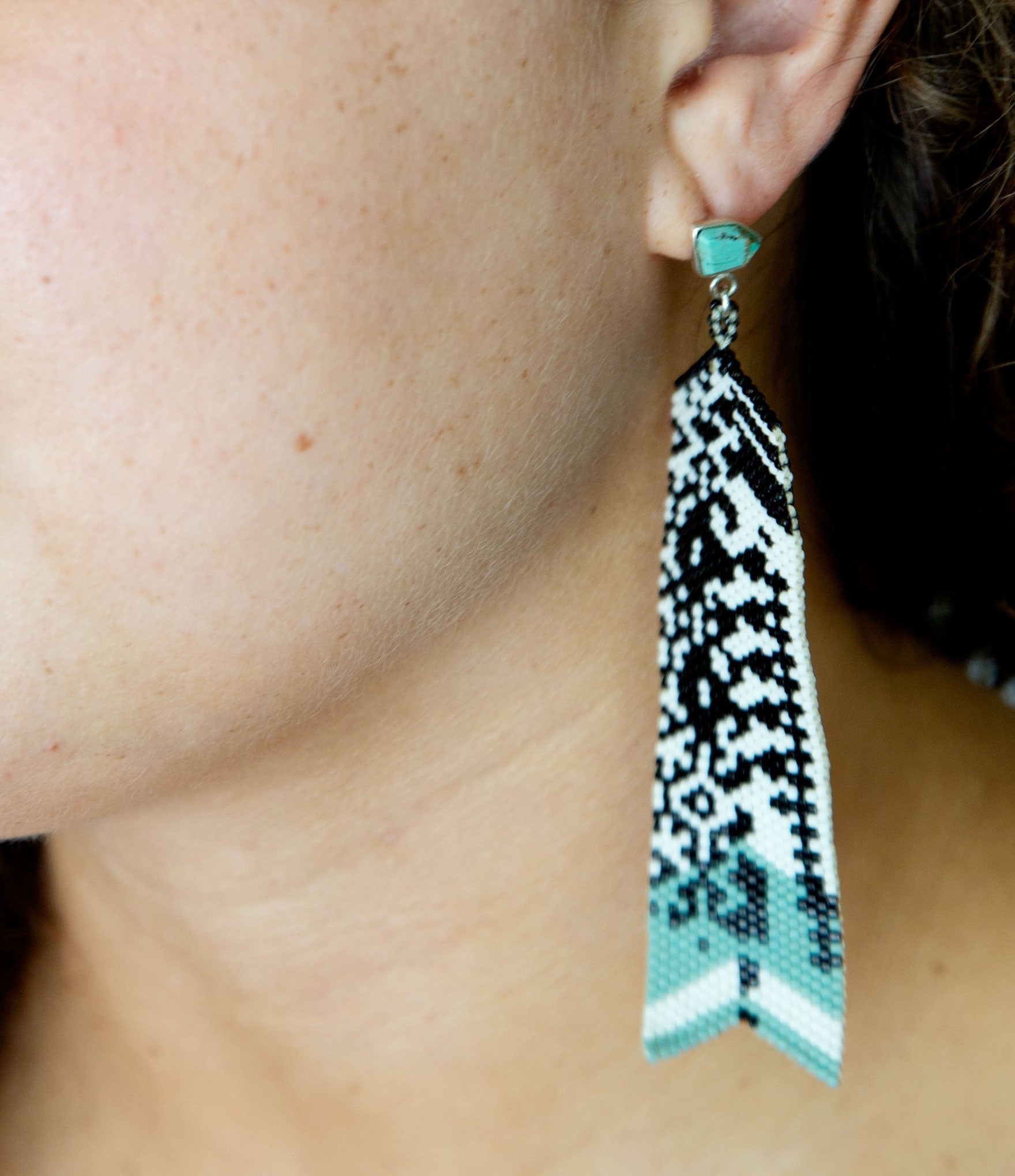 Turquoise Long Woven Seed Bead Earrings Barse Jewelry