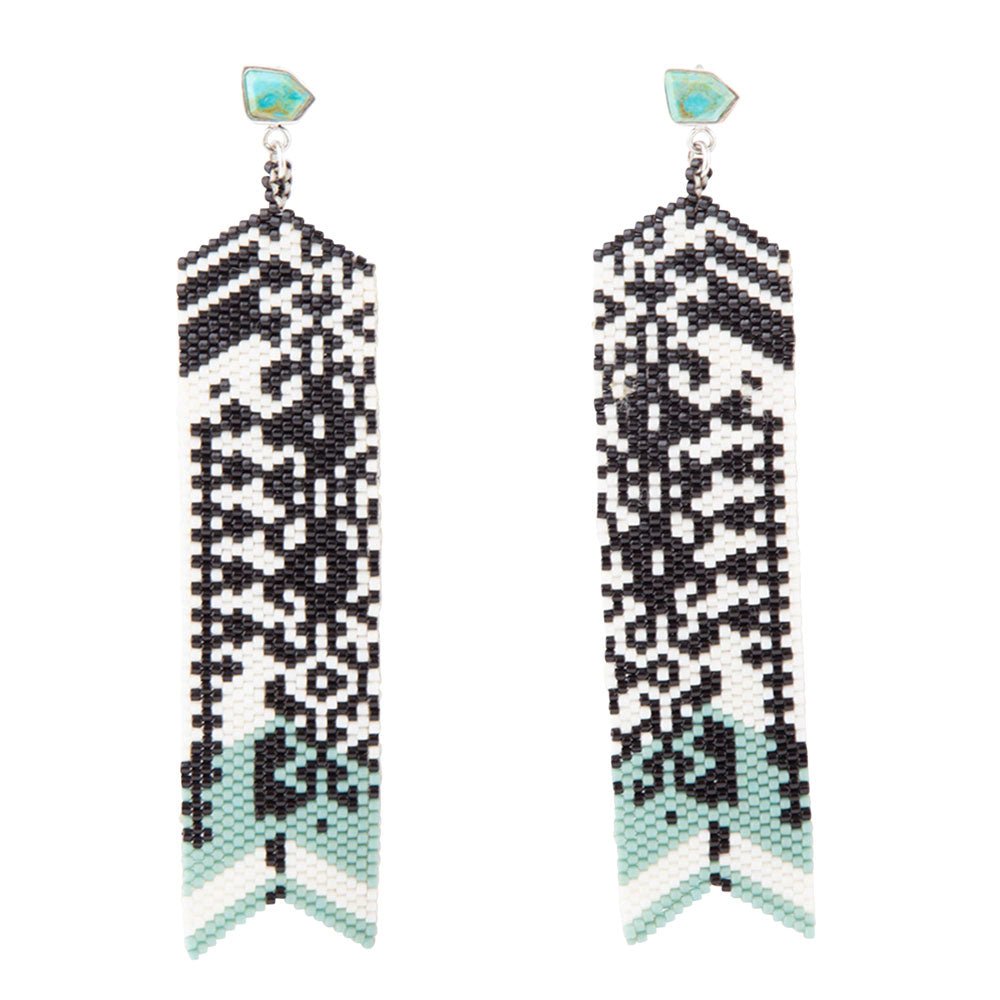 Turquoise Long Woven Seed Bead Earrings Barse Jewelry
