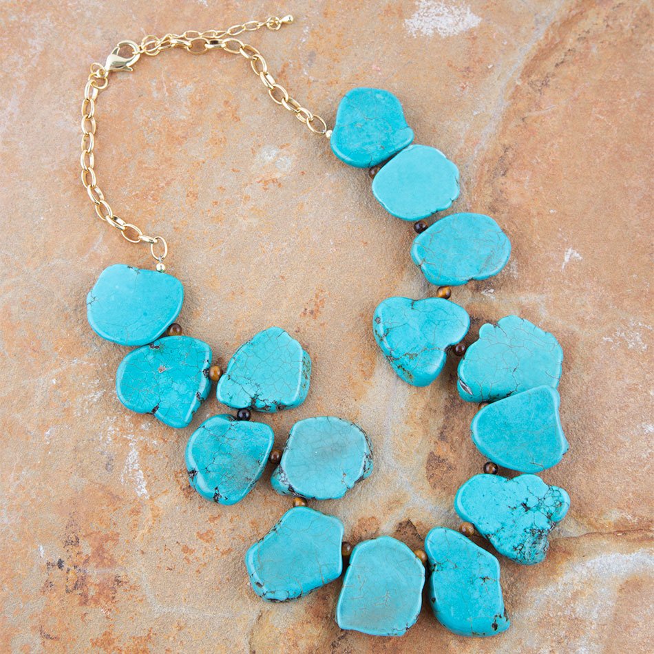 Turquoise Magnesite Slab Golden Necklace Barse Jewelry