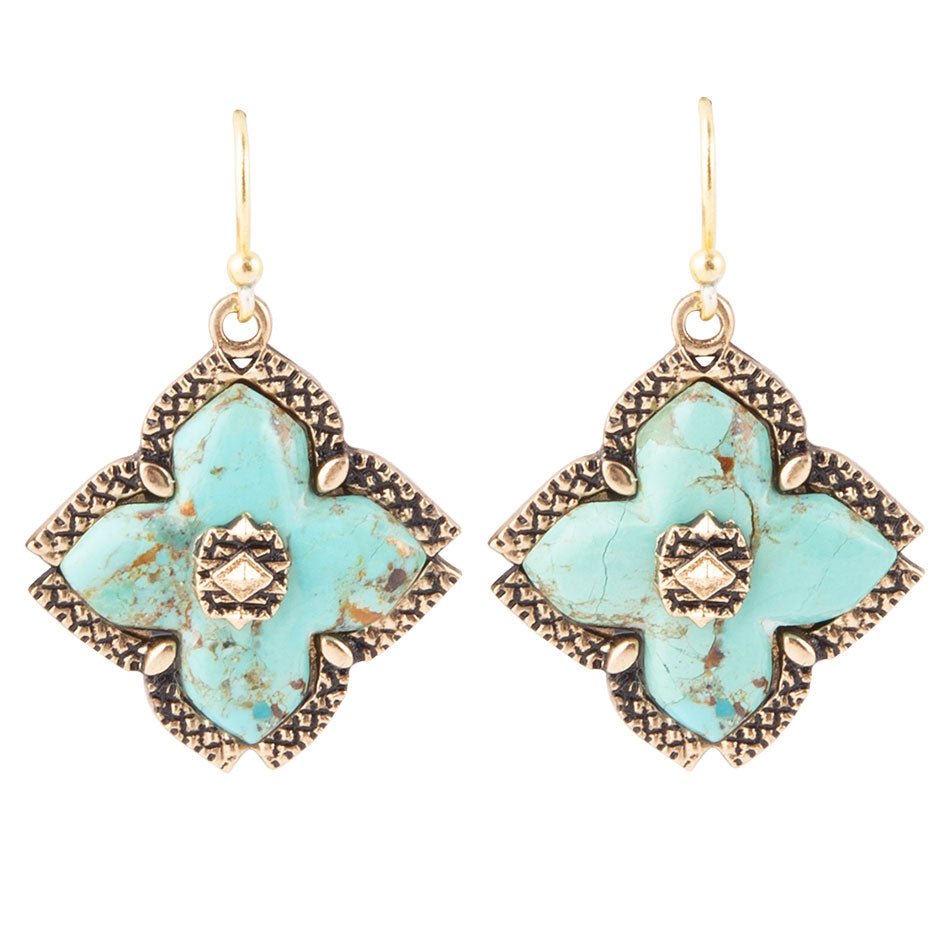 Blue Turquoise Maltese Golden Cross Earrings Barse Jewelry