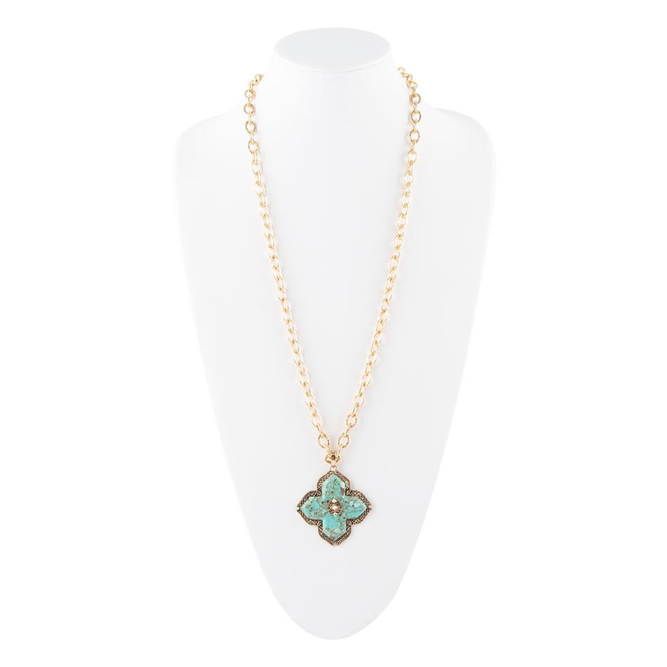 Blue Turquoise Maltese Golden Cross Pendant Barse Jewelry