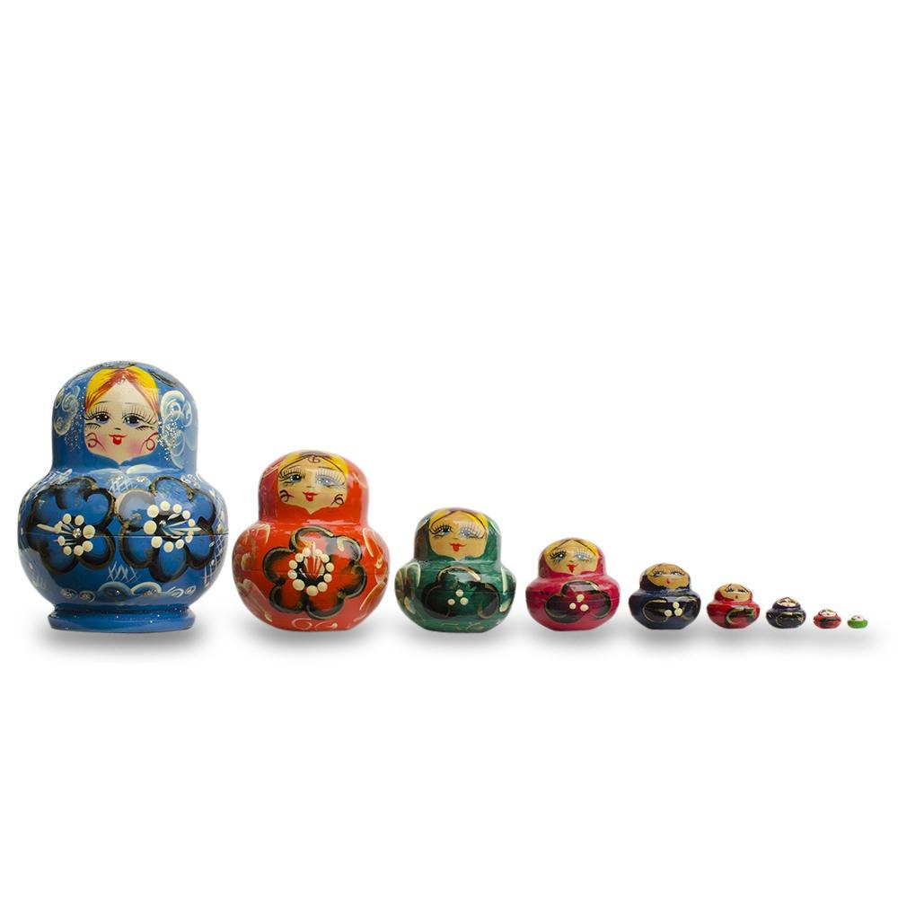 Set of 9 Rainbow Collection Blue Nesting Dolls 4.75 Inches