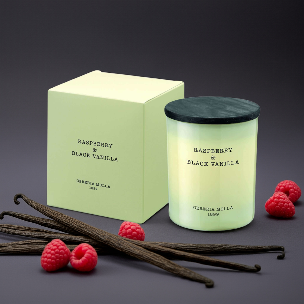 Cereria Molla - Raspberry and Black Vanilla Ivory Premium Candle - 8 oz / 230 g - Coastous