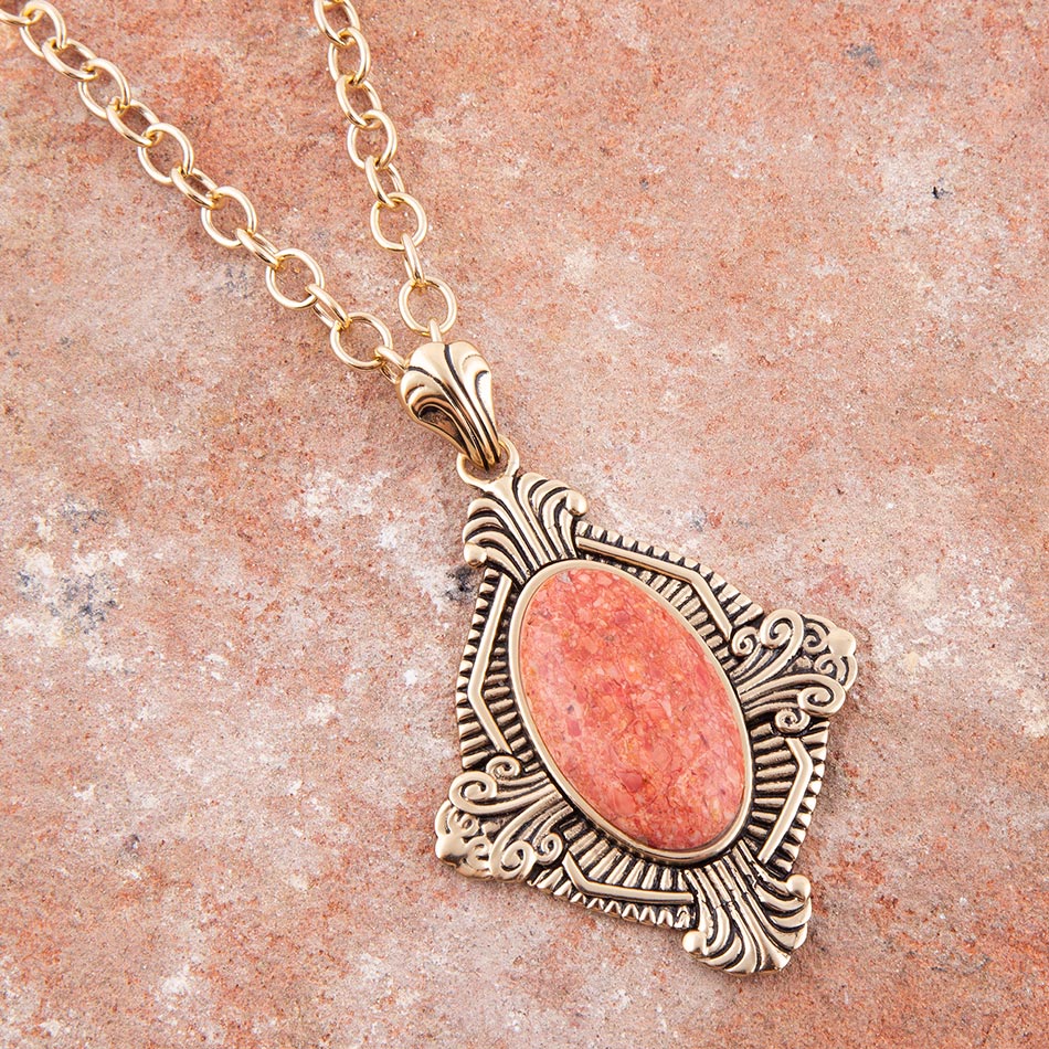 Valerie Orange Sponge Coral and Golden Pendant Necklace Barse Jewelry