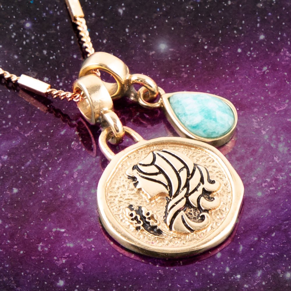 Virgo - Zodiac Blue Amazonite Golden Charm Necklace Barse Jewelry