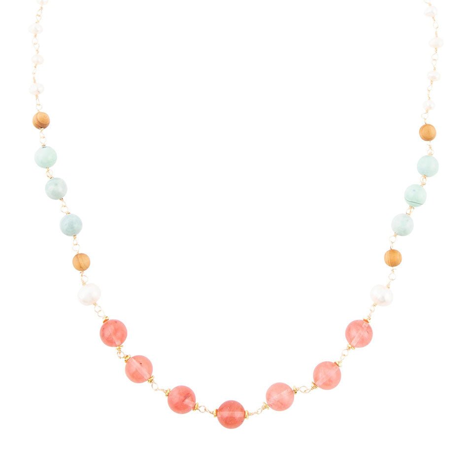 Watermelon Kiss Mint Jasper Golden Long Necklace Barse Jewelry