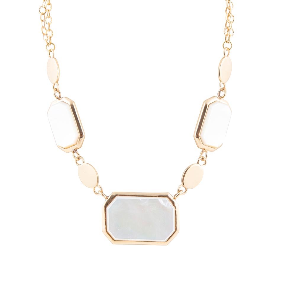 White Mother of Pearl and Golden Bronze Statement Necklace Barse Jewelry