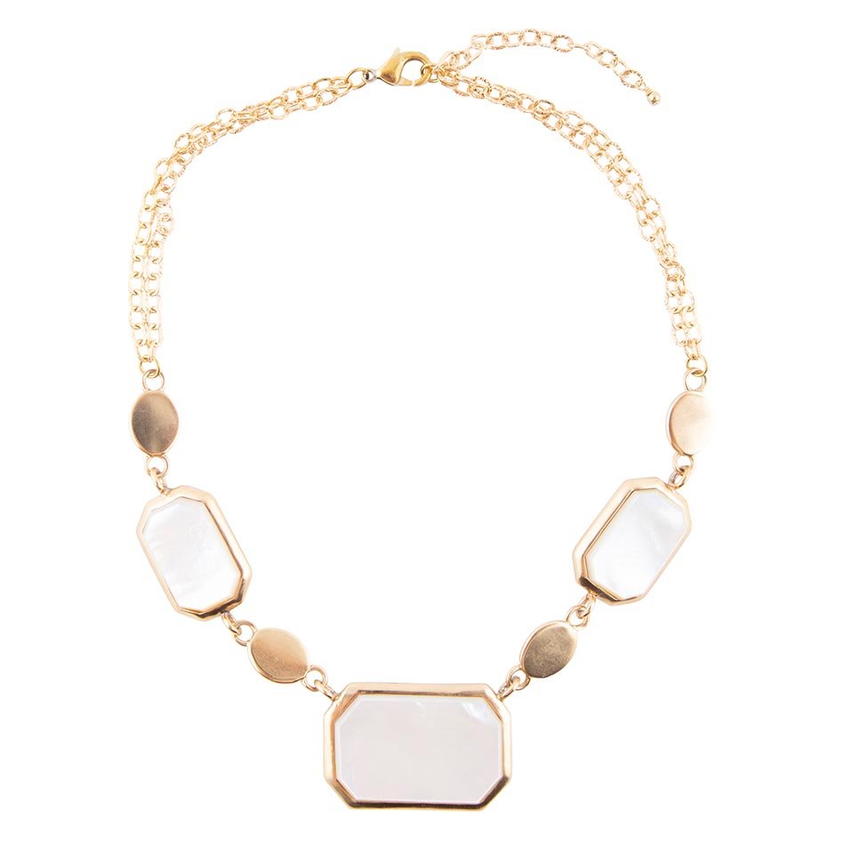 White Mother of Pearl and Golden Bronze Statement Necklace Barse Jewelry