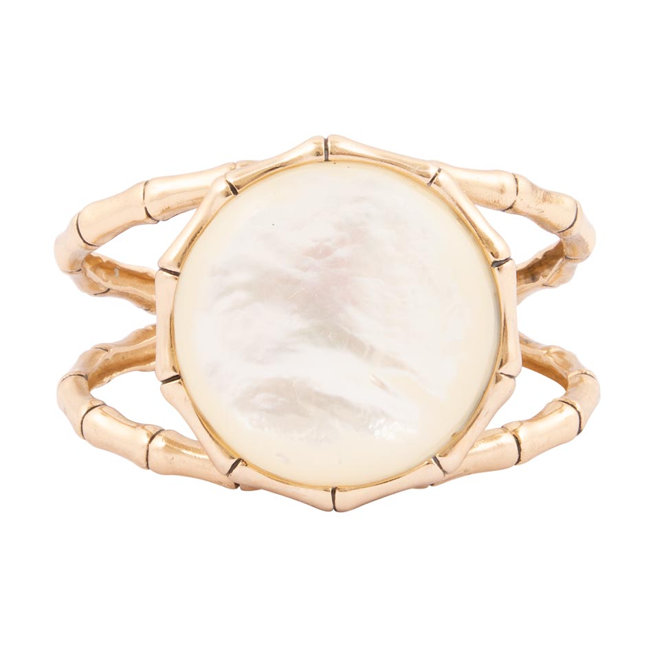 White Mother of Pearl Golden Bamboo Cuff Bracelet Barse Jewelry