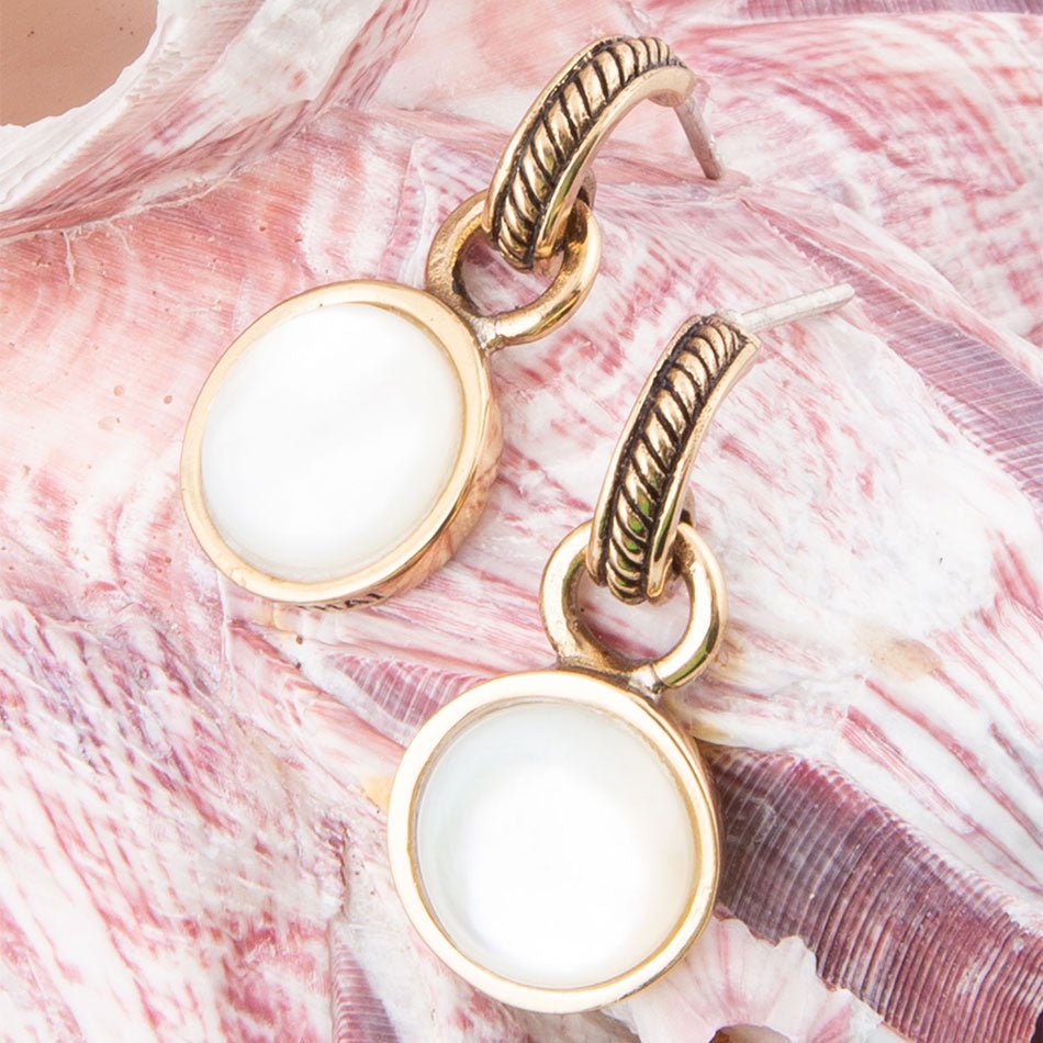 White Mother of Pearl Spotlight Golden Drop Earrings Barse Jewelry