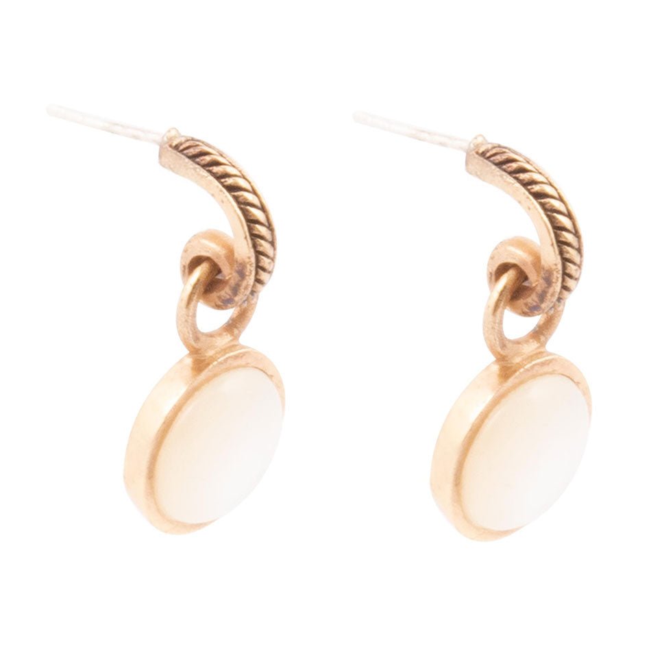 White Mother of Pearl Spotlight Golden Drop Earrings Barse Jewelry