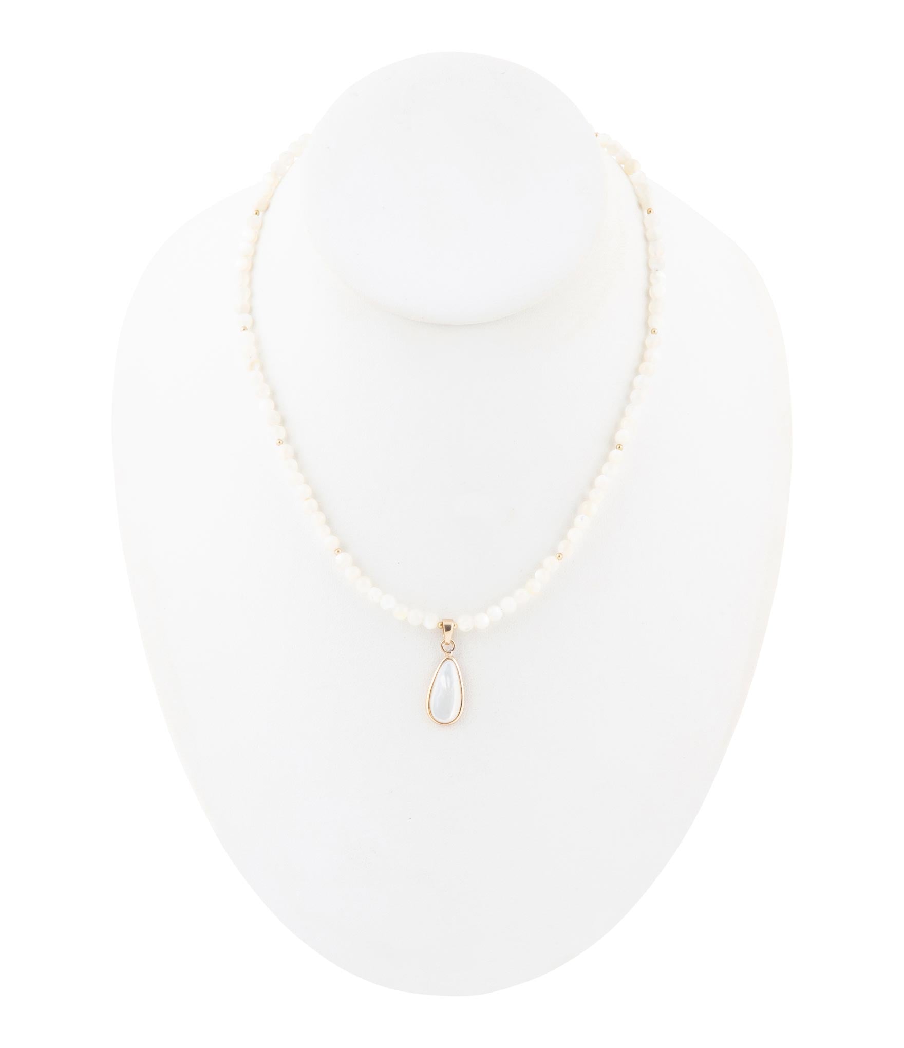 White Mother of Pearl Tear Drop Golden Pendant Necklace Barse Jewelry