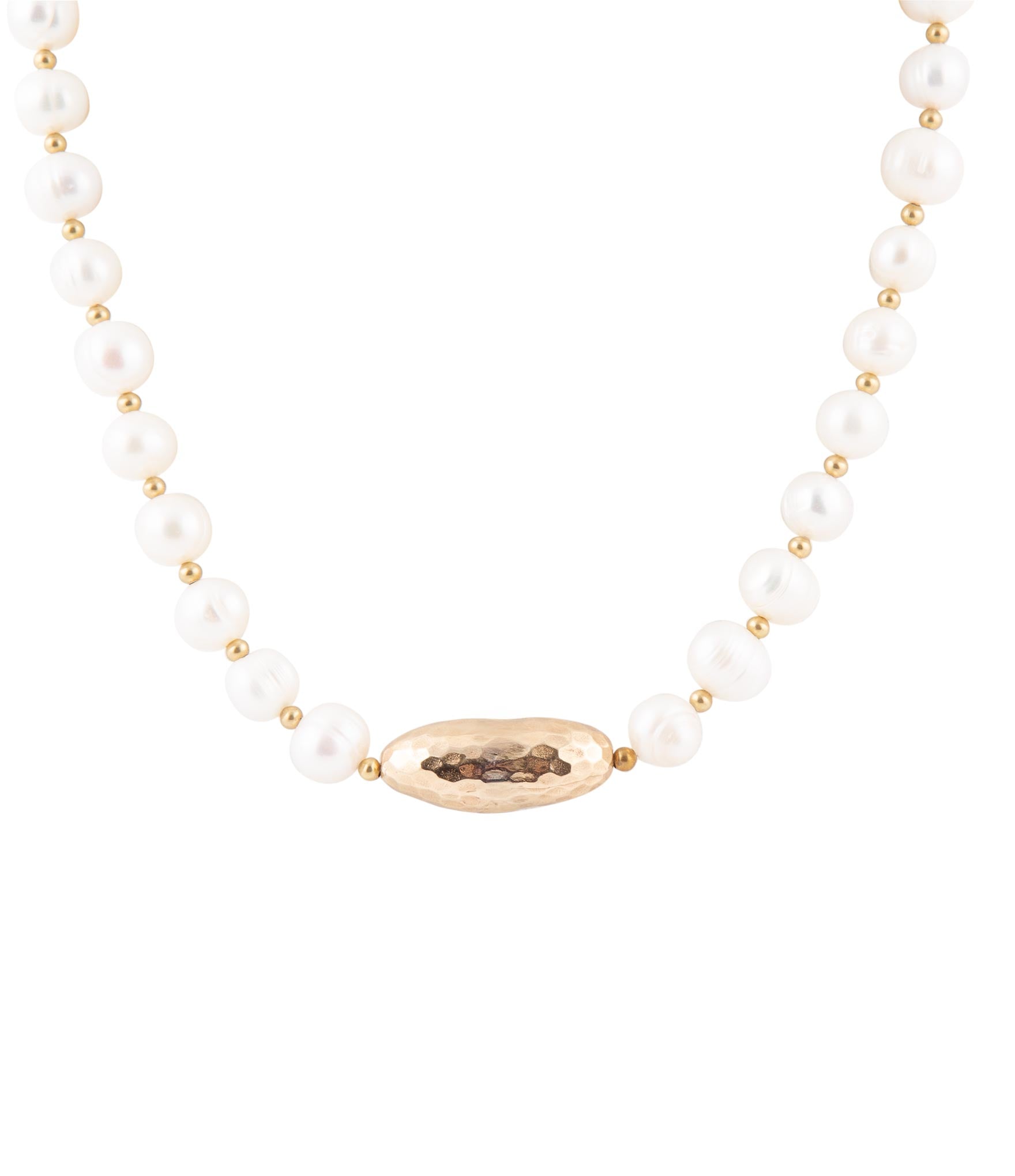 White Pearl Golden Beaded Strand Necklace Barse Jewelry