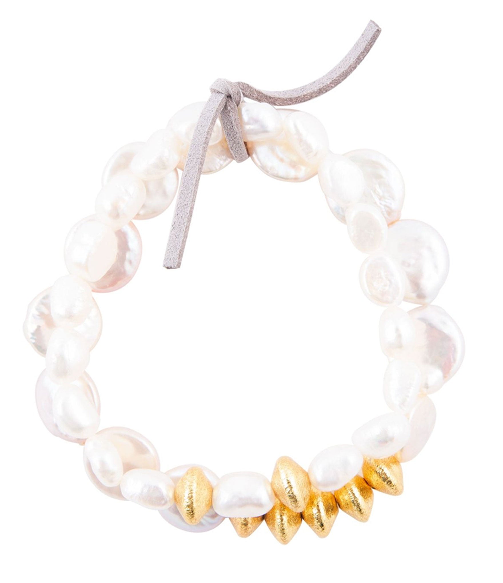 White Pearl Golden Stretch Bracelet Set Barse Jewelry