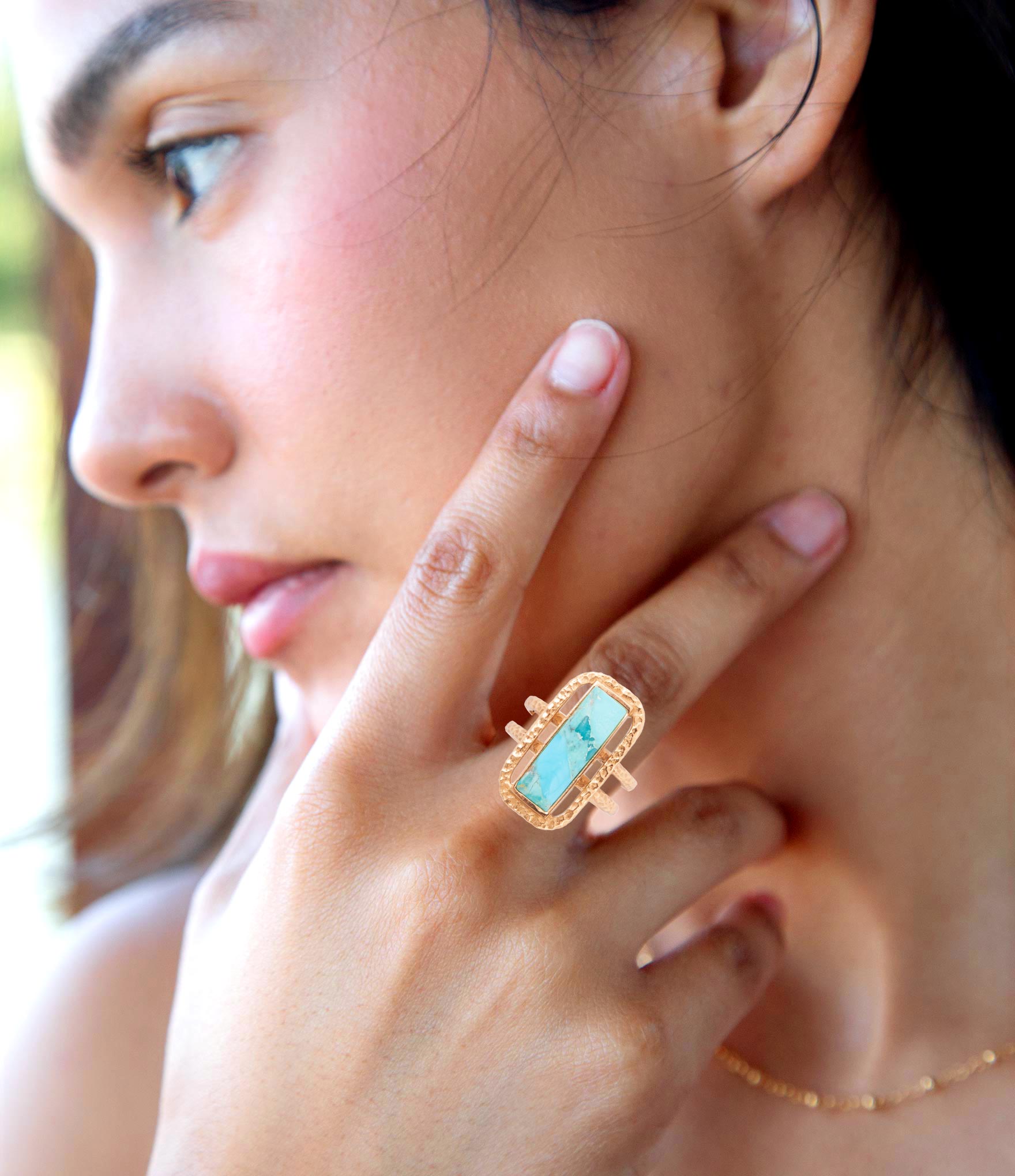 Willa Blue Turquoise Golden Statement Ring Barse Jewelry