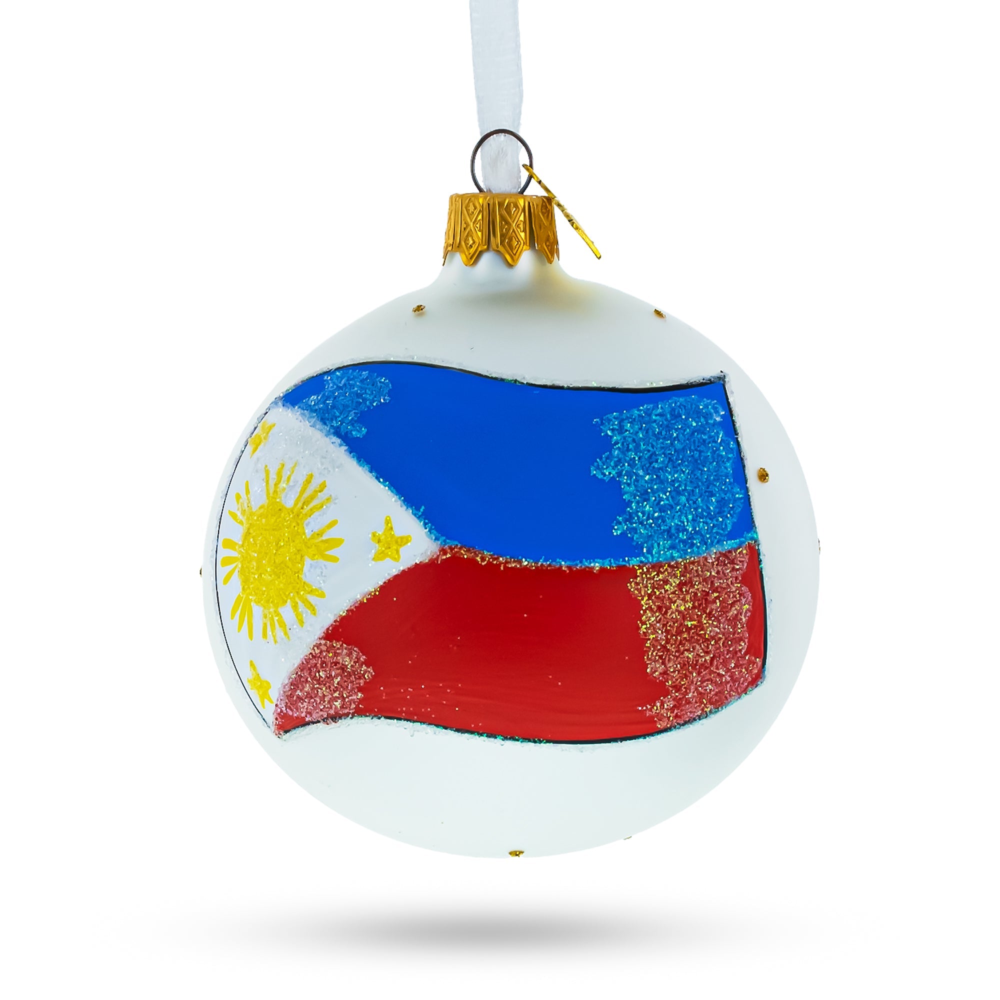 Flag of Philippines Glass Ball Christmas Ornament 3.25 Inches