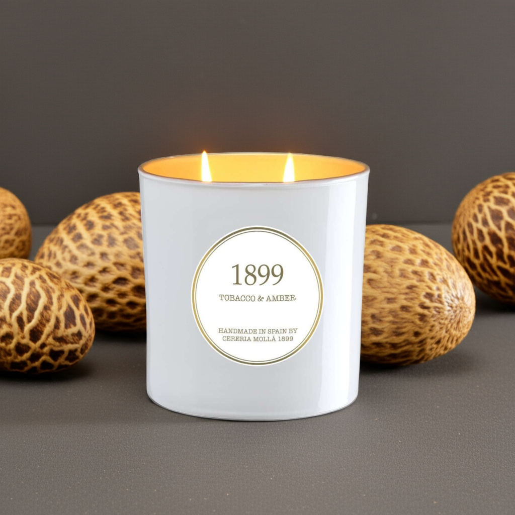 Cereria Molla - Tobacco & Amber White & Gold Premium Candle - - Coastous