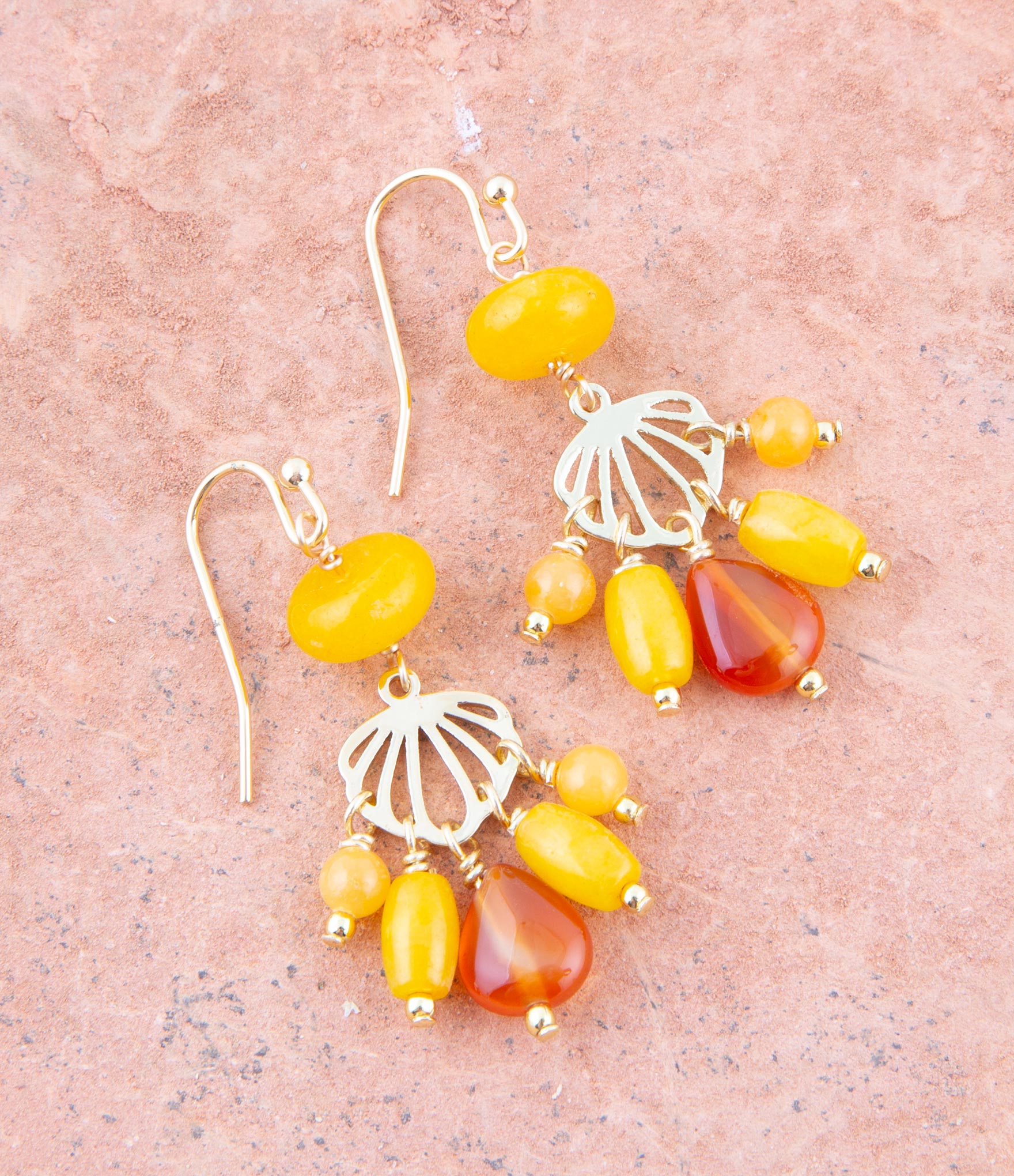Yellow Carnelian Jade Golden Drop Earrings Barse Jewelry