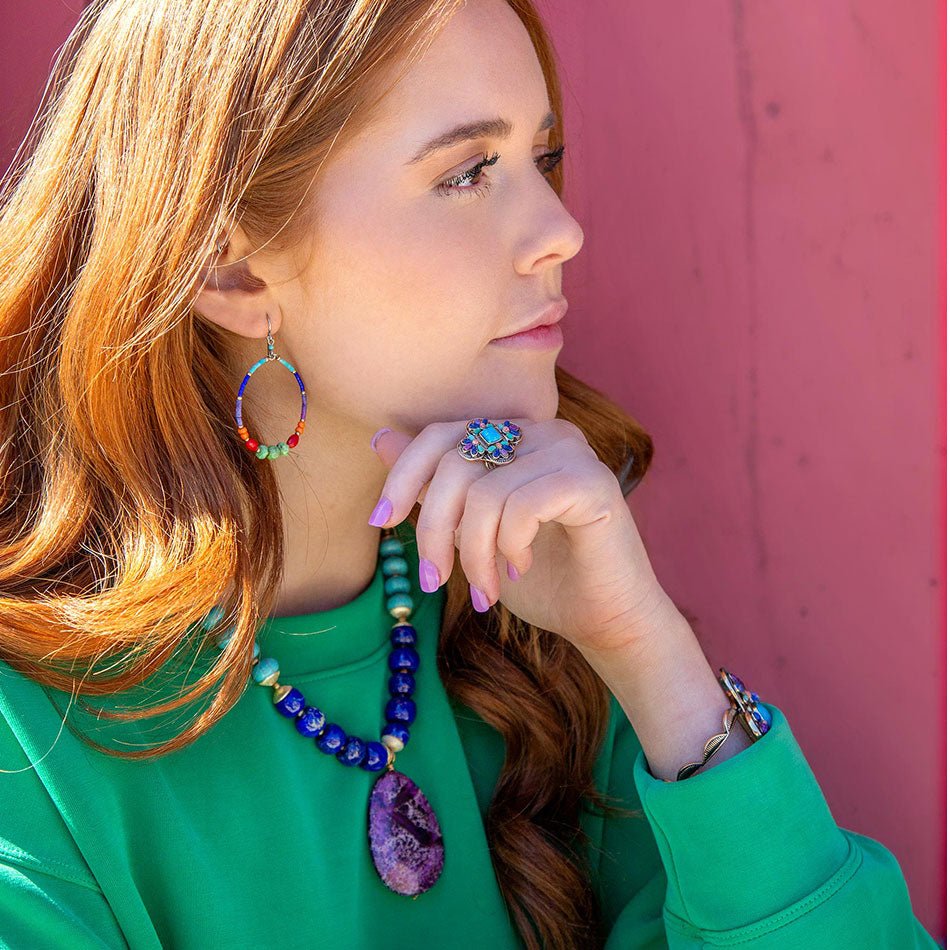 Zion Blue Turquoise Colorful Golden Cross Ring Barse Jewelry