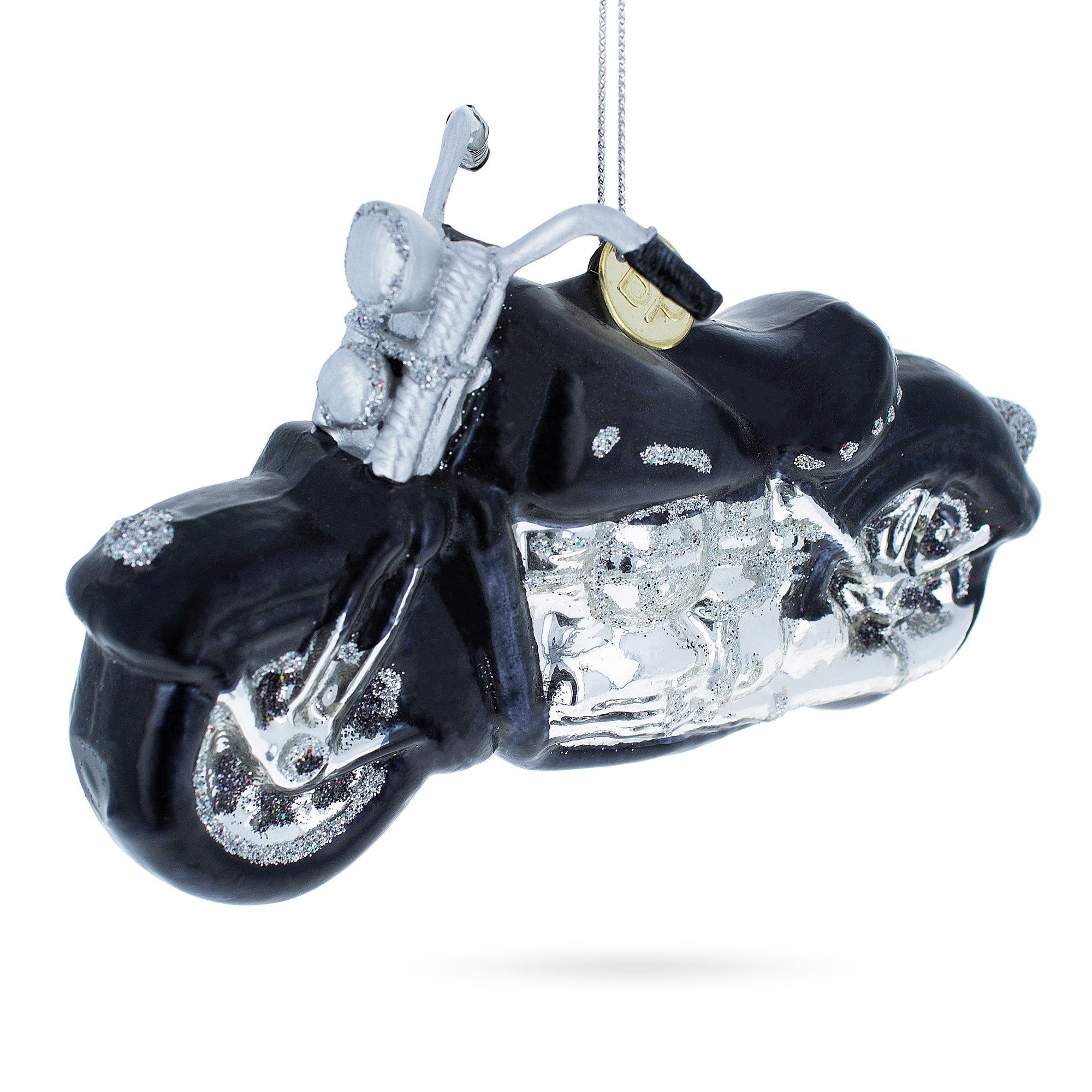 Black & White Motorcycle Glass Christmas Ornament