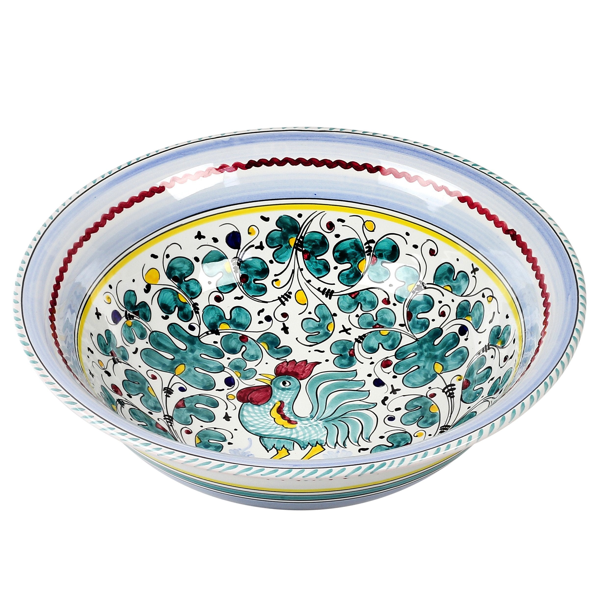 ORVIETO GREEN ROOSTER: Serving pasta bowl (Large)