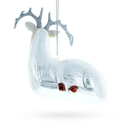 White Deer Glass Christmas Ornament