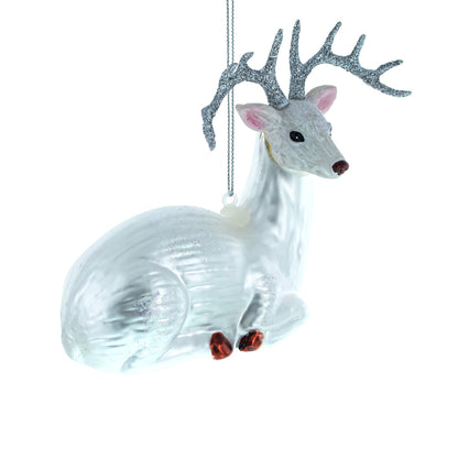 White Deer Glass Christmas Ornament