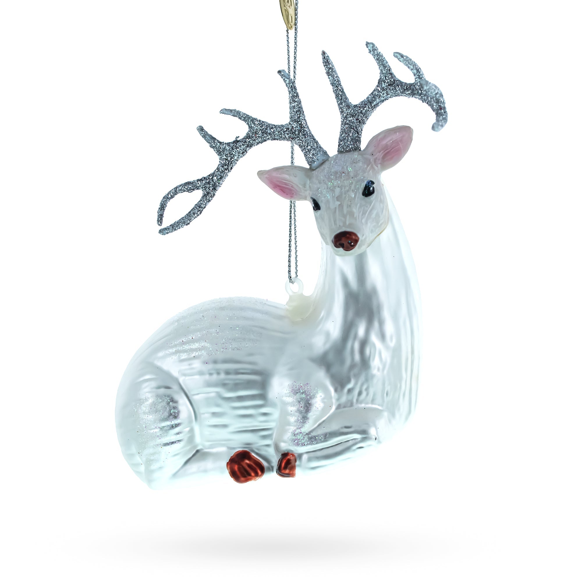 White Deer Glass Christmas Ornament