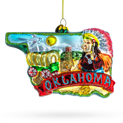 State of Oklahoma Symbols, USA Glass Christmas Ornament