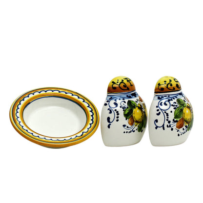 LIMONCINI: 'The Better Half' Salt and Pepper set with tray/saucer