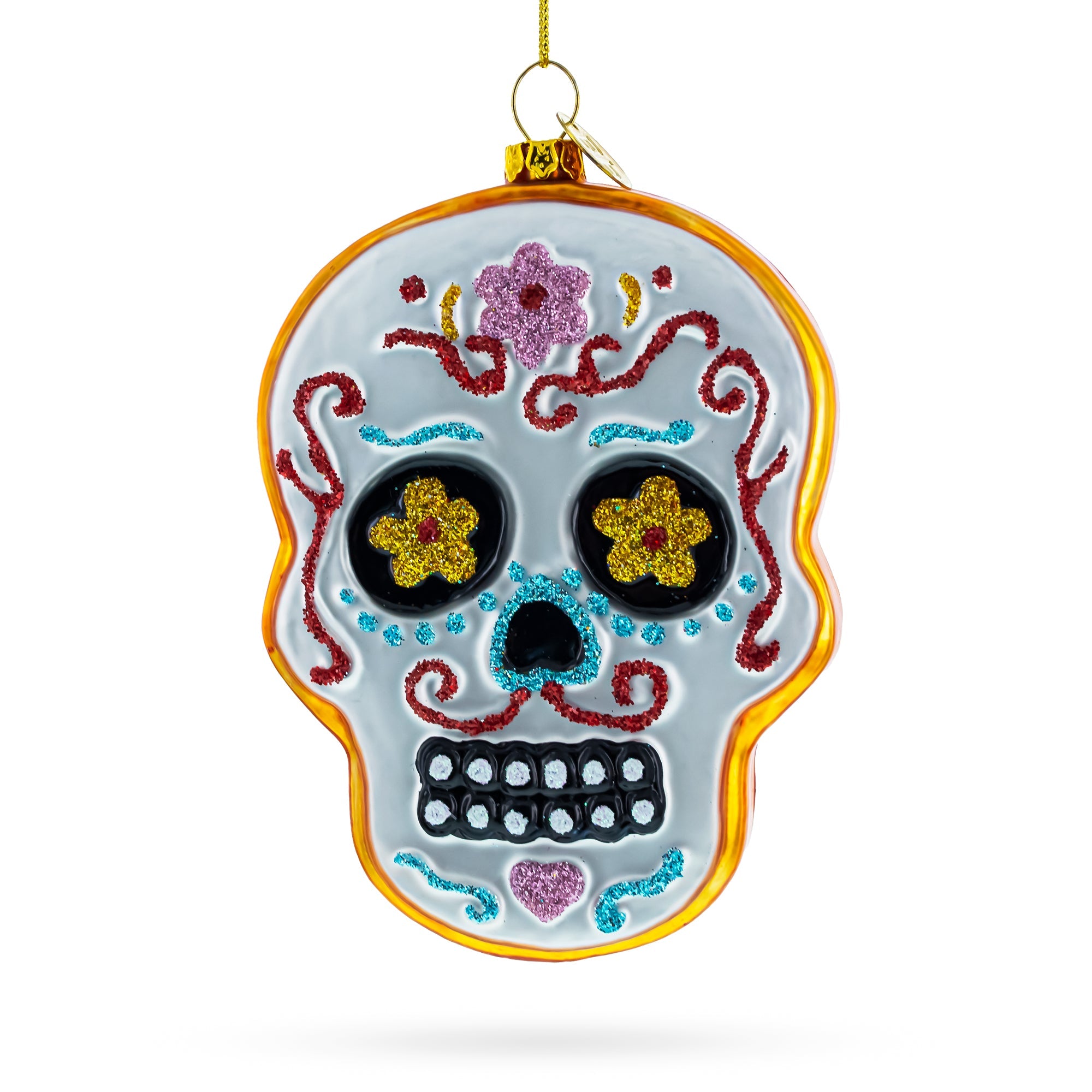Adorned Skull Glass Christmas Ornament