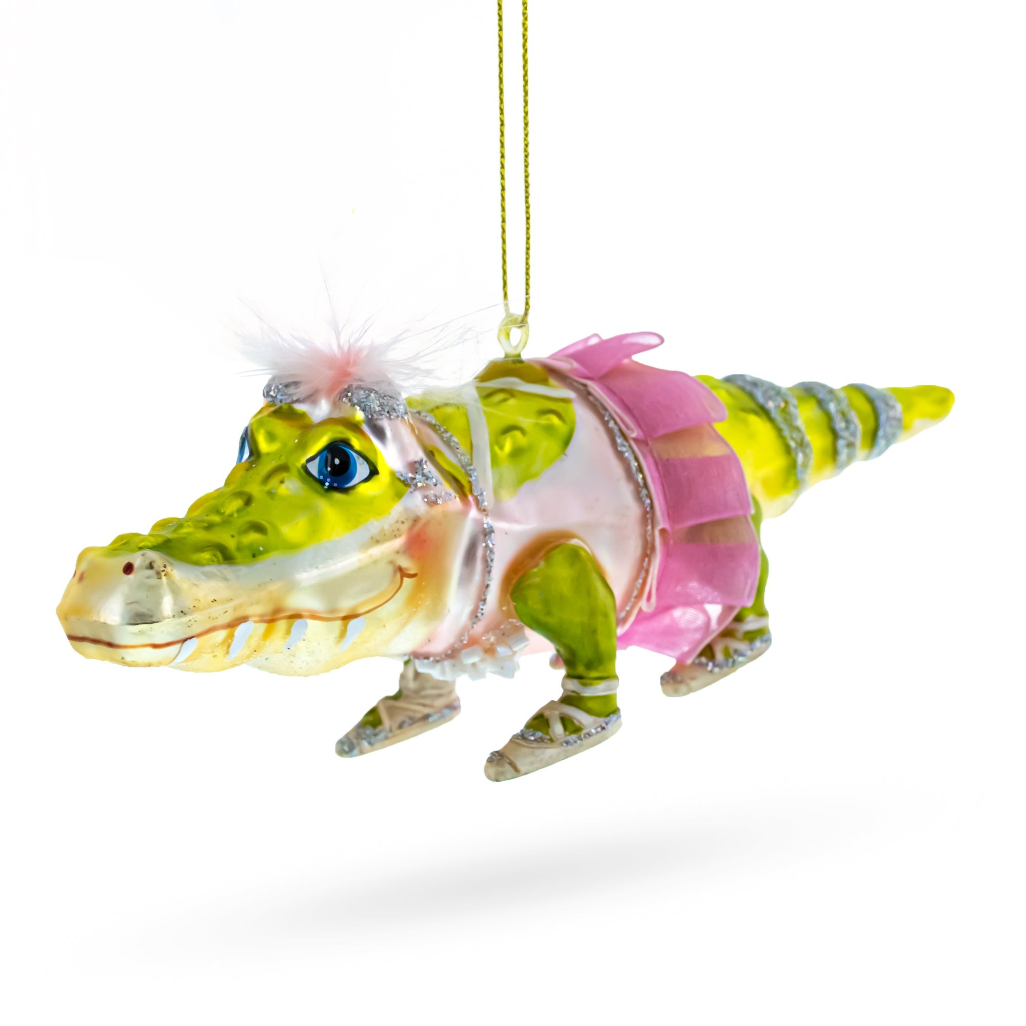 Alligator in Pink Ballerina Ensemble Glass Christmas Ornament