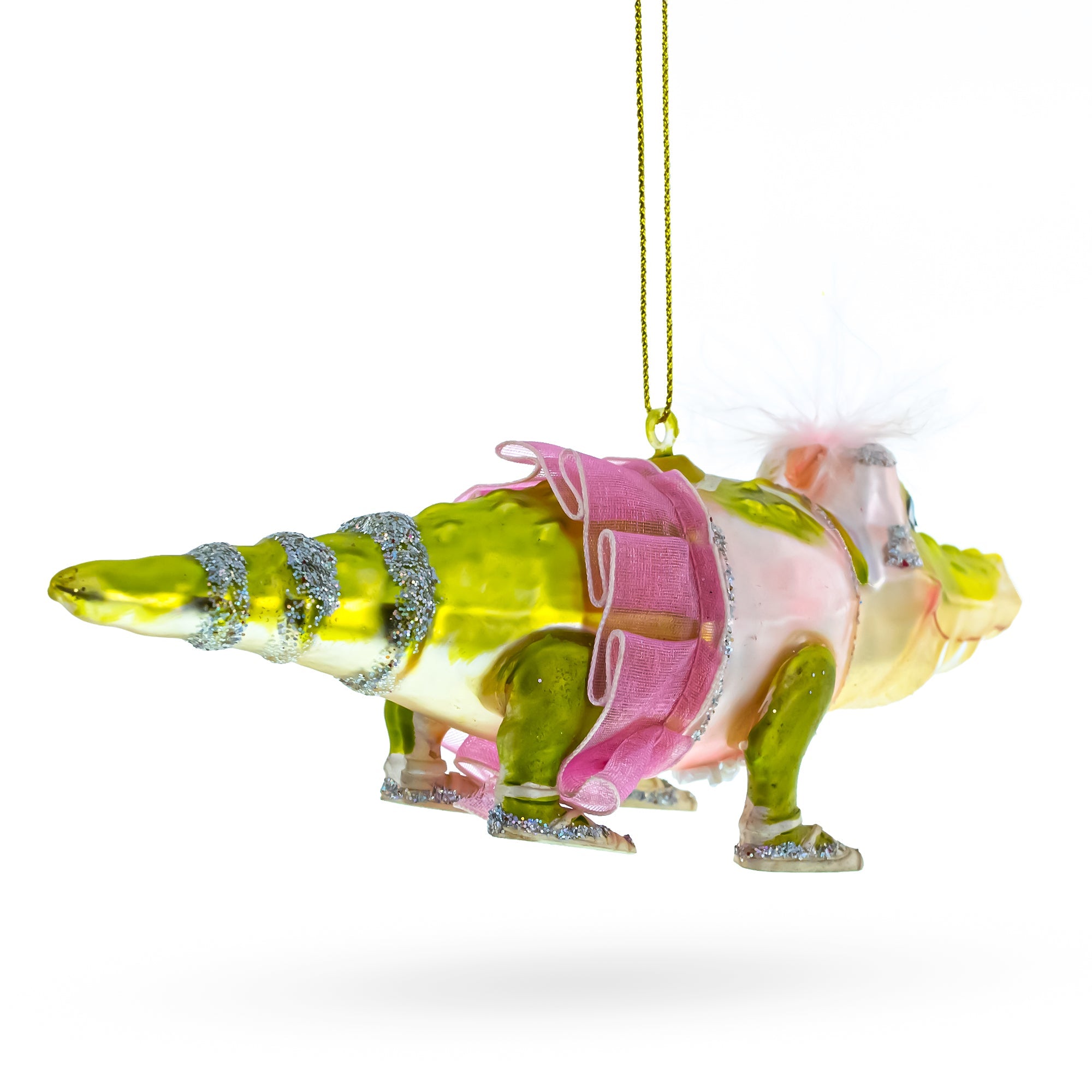 Alligator in Pink Ballerina Ensemble Glass Christmas Ornament