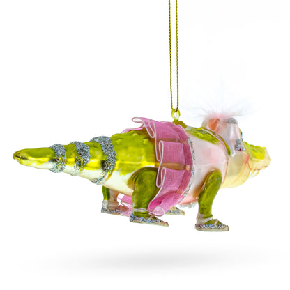Alligator in Pink Ballerina Ensemble Glass Christmas Ornament