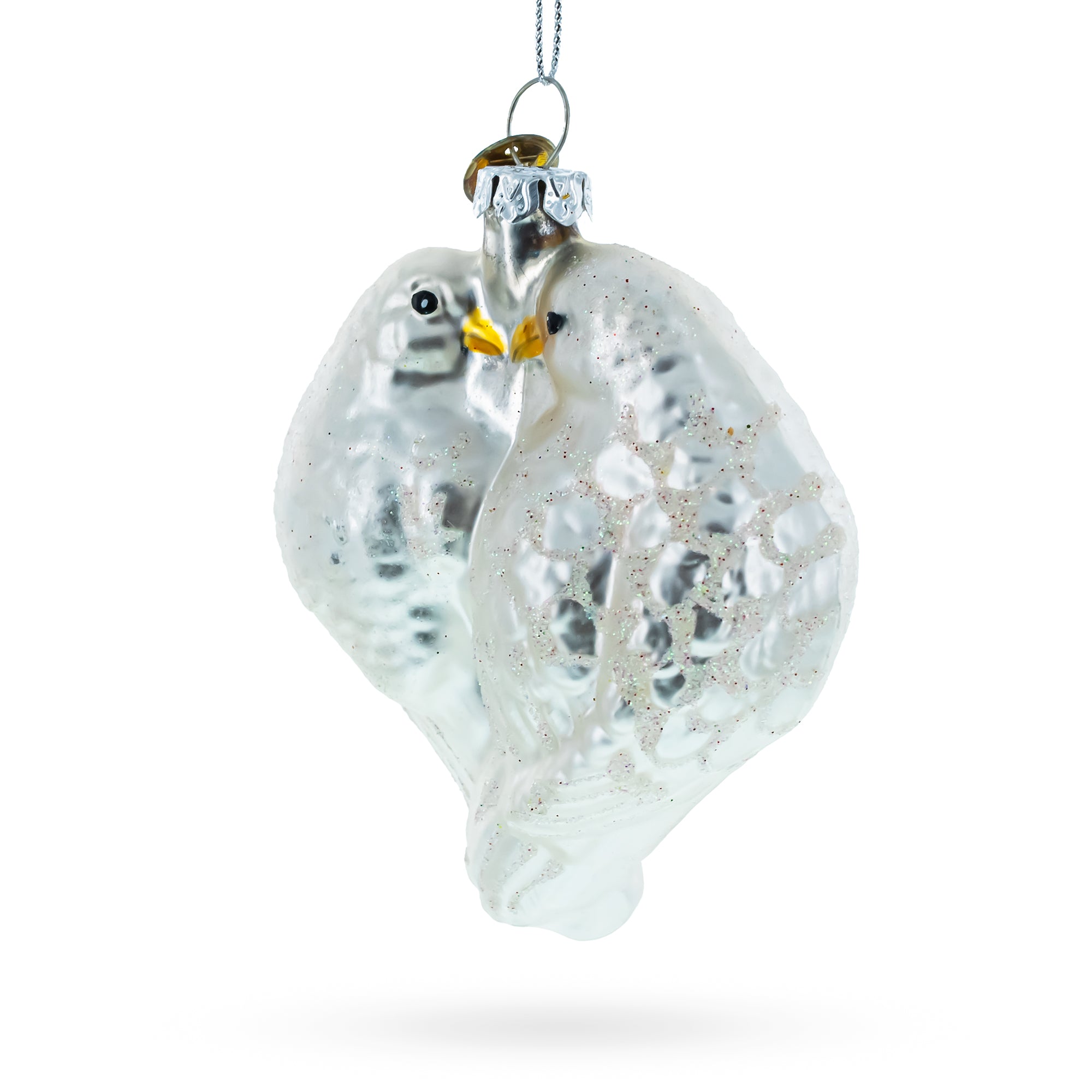 Romantic Two Doves in Heart Glass Christmas Ornament
