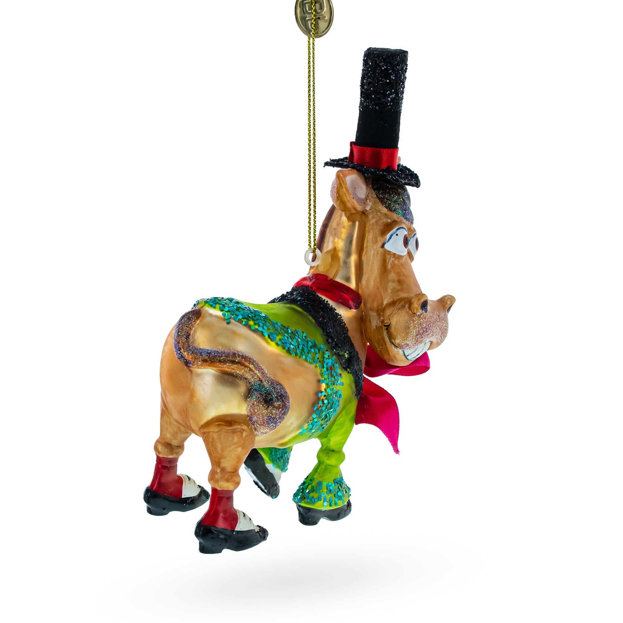 Donkey in Whimsical Costume Glass Christmas Ornament