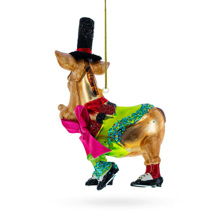 Donkey in Whimsical Costume Glass Christmas Ornament