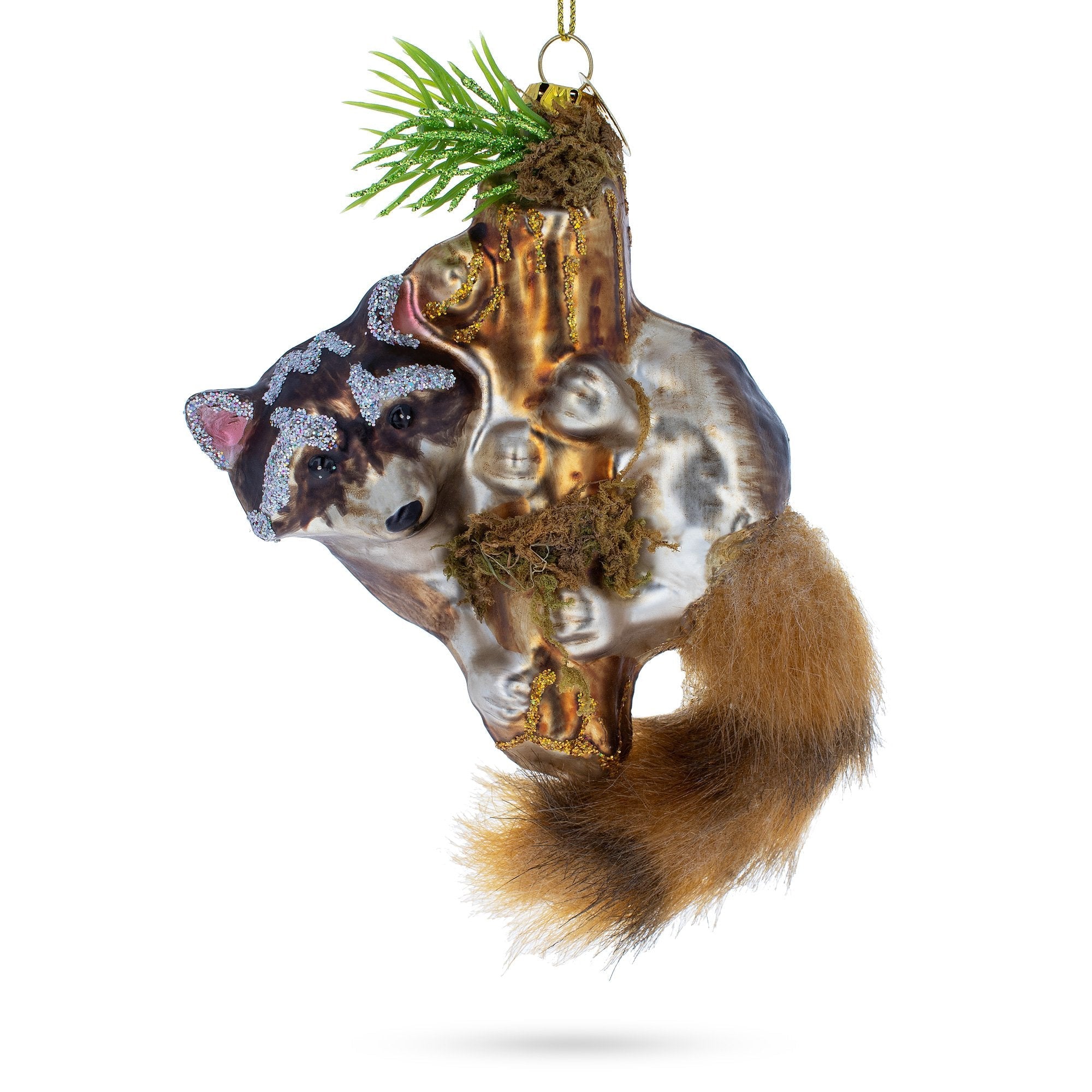 Curious Raccoon Climbing the Tree Glass Christmas Ornament
